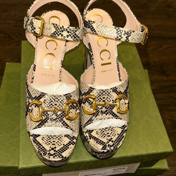Gucci Black and Gold Platform Shoes with Ankle Strap - Picture 1 of 7
